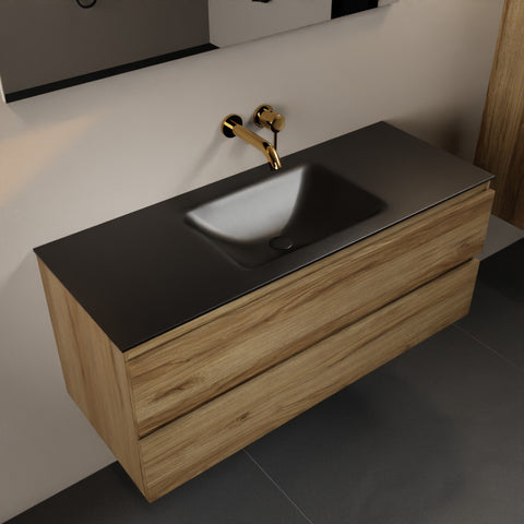 MONDIAZ AIVY 120cm badmeubel Chai, wastafel Urban solid surface midden zonder kraangat met spiegel
