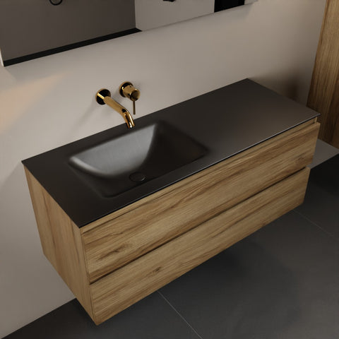 MONDIAZ AIVY 120cm badmeubel Chai, wastafel Urban solid surface links zonder kraangat met spiegel