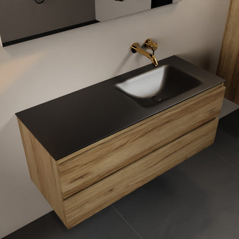 MONDIAZ AIVY 120cm badmeubel Chai, wastafel Urban solid surface rechts zonder kraangat met spiegel