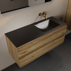 MONDIAZ AIVY 120cm badmeubel Chai, wastafel Urban solid surface rechts zonder kraangat met spiegel
