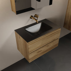 MONDIAZ AIVY 80cm badmeubel Chai, wastafel Urban solid surface midden zonder kraangat met spiegelkast