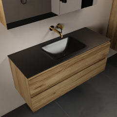MONDIAZ AIVY 120cm badmeubel Chai, wastafel Urban solid surface midden zonder kraangat met spiegelkast