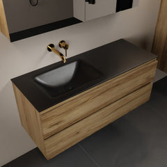 MONDIAZ AIVY 120cm badmeubel Chai, wastafel Urban solid surface links zonder kraangat met spiegelkast