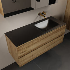 MONDIAZ AIVY 120cm badmeubel Chai, wastafel Urban solid surface rechts zonder kraangat met spiegelkast