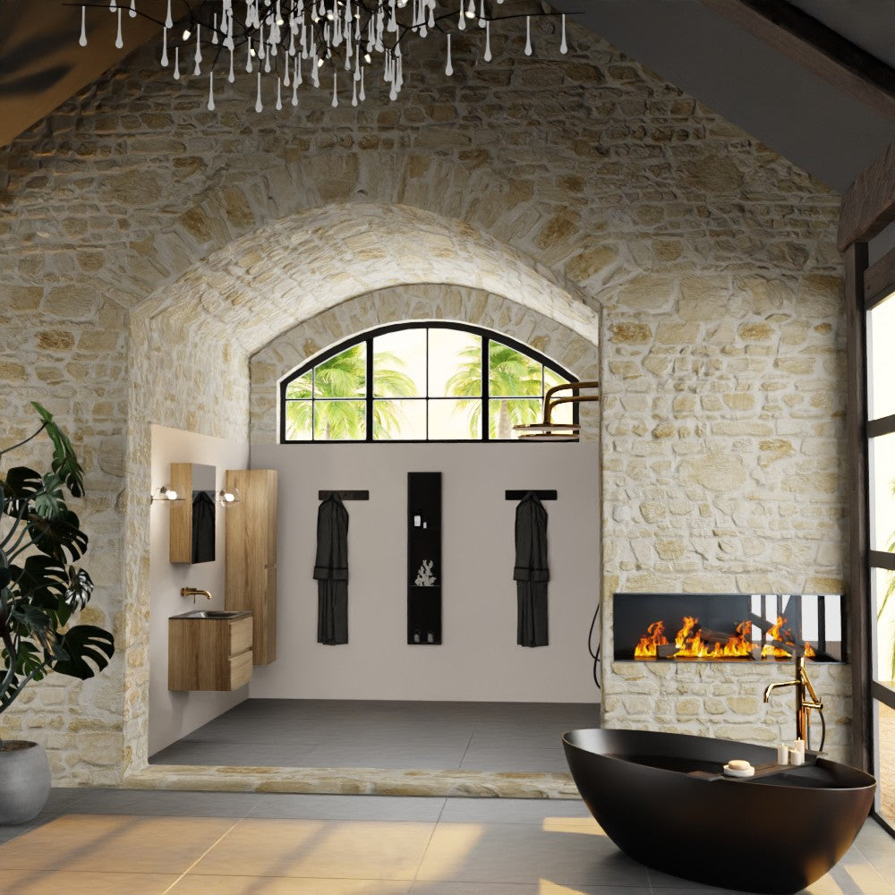MONDIAZ AIVY 60cm badmeubel Chai, wastafel Urban solid surface midden zonder kraangat met spiegelkast