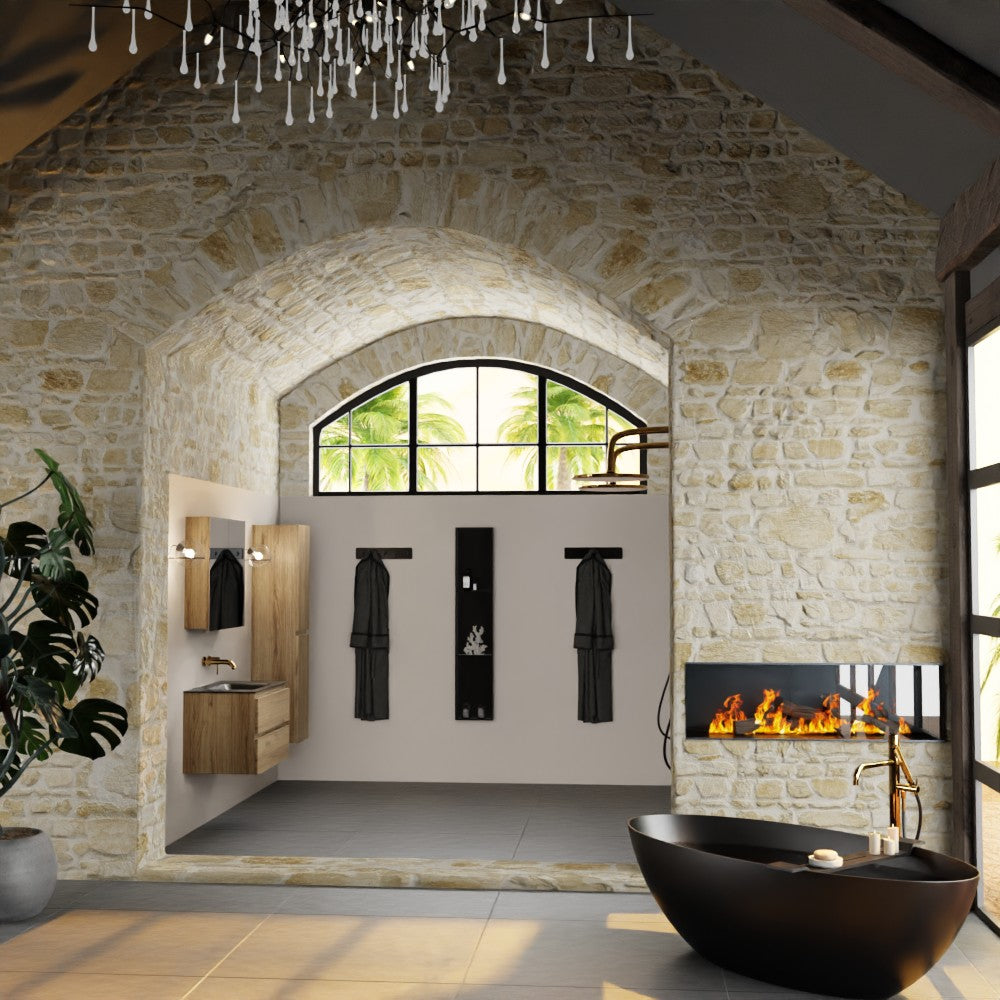 MONDIAZ AIVY 80cm badmeubel Chai, wastafel Urban solid surface midden zonder kraangat met spiegelkast