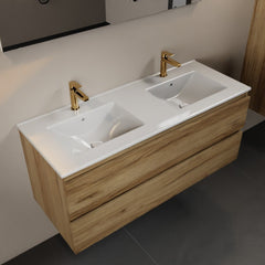 MONDIAZ AIVY 120cm badmeubel Chai, wastafel glanzend wit keramiek dubbel 2 kraangaten