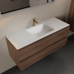 MONDIAZ AIVY 120cm badmeubel Mocha, wastafel Talc solid surface midden 1 kraangat met spiegel