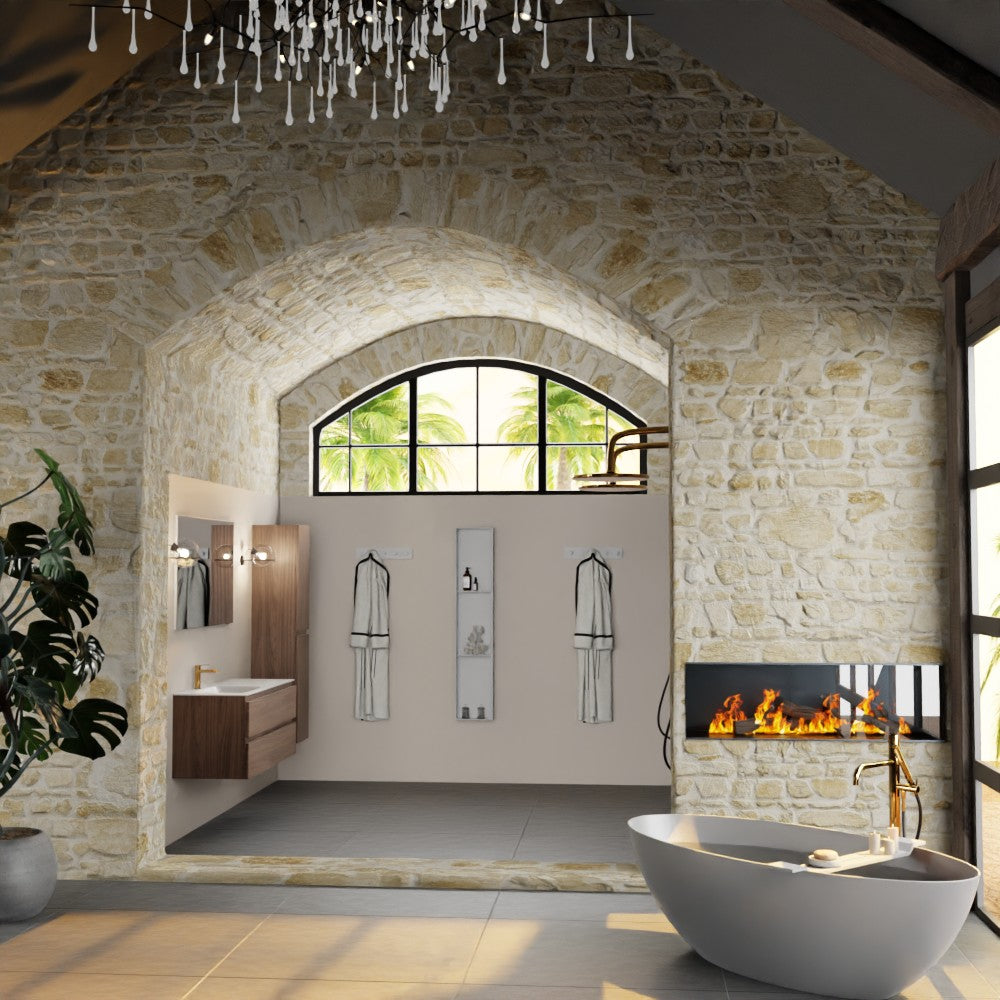 MONDIAZ AIVY 120cm badmeubel Mocha, wastafel Talc solid surface links 1 kraangat met spiegel