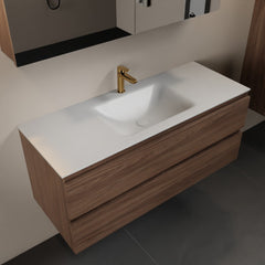 MONDIAZ AIVY 120cm badmeubel Mocha, wastafel Talc solid surface midden 1 kraangat met spiegelkast