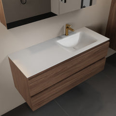 MONDIAZ AIVY 120cm badmeubel Mocha, wastafel Talc solid surface rechts 1 kraangat met spiegelkast