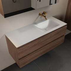 MONDIAZ AIVY 120cm badmeubel Mocha, wastafel Talc solid surface rechts zonder kraangat met spiegelkast