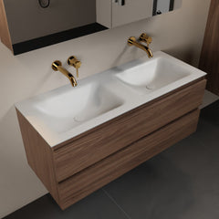 MONDIAZ AIVY 120cm badmeubel Mocha, wastafel Talc solid surface dubbel zonder kraangat met spiegelkast
