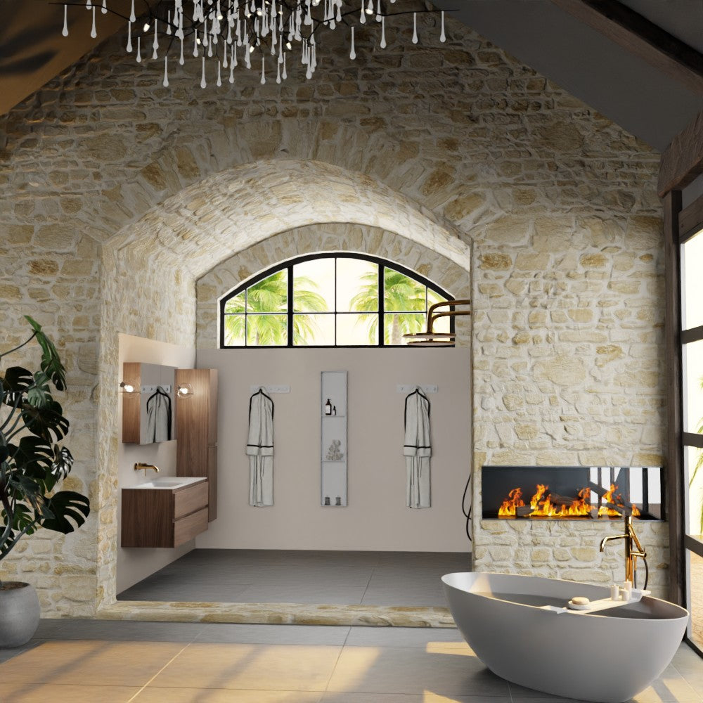 MONDIAZ AIVY 120cm badmeubel Mocha, wastafel Talc solid surface links zonder kraangat met spiegelkast