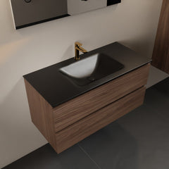 MONDIAZ AIVY 100cm badmeubel Mocha, wastafel Urban solid surface midden 1 kraangat met spiegel