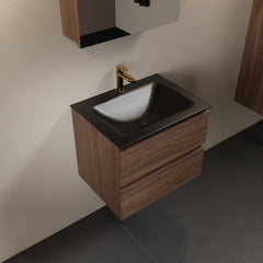 MONDIAZ AIVY 60cm badmeubel Mocha, wastafel Urban solid surface midden 1 kraangat met spiegelkast