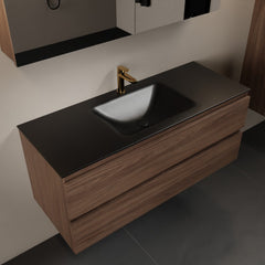 MONDIAZ AIVY 120cm badmeubel Mocha, wastafel Urban solid surface midden 1 kraangat met spiegelkast