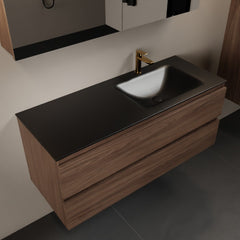 MONDIAZ AIVY 120cm badmeubel Mocha, wastafel Urban solid surface rechts 1 kraangat met spiegelkast