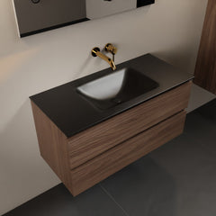MONDIAZ AIVY 100cm badmeubel Mocha, wastafel Urban solid surface midden zonder kraangat met spiegel