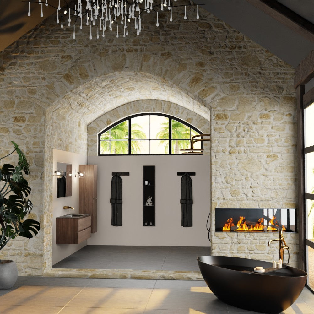MONDIAZ AIVY 100cm badmeubel Mocha, wastafel Urban solid surface midden zonder kraangat met spiegel