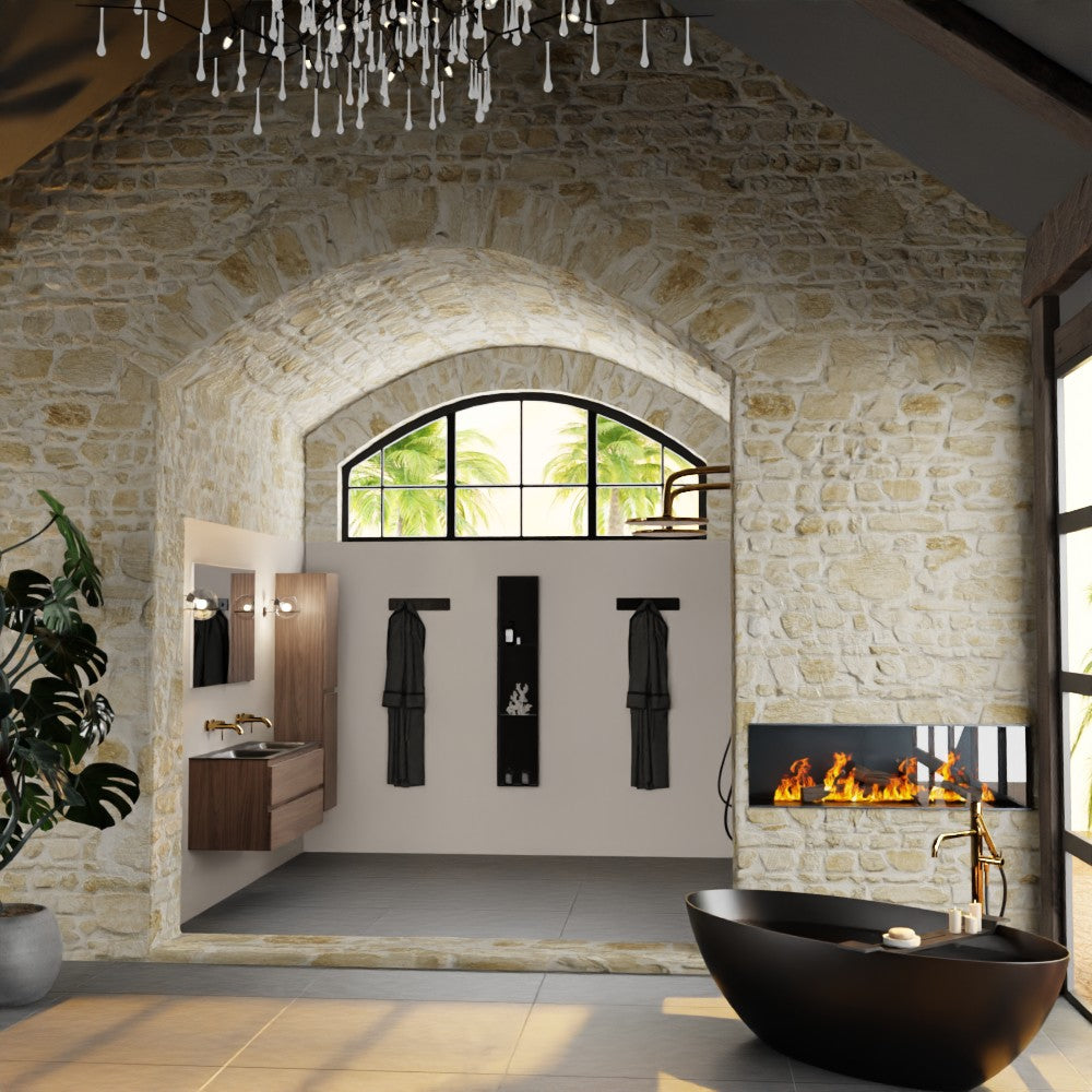 MONDIAZ AIVY 120cm badmeubel Mocha, wastafel Urban solid surface dubbel zonder kraangat met spiegel