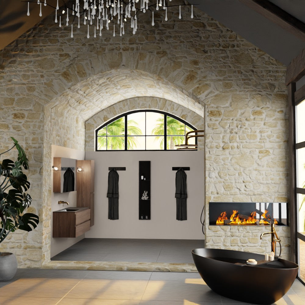 MONDIAZ AIVY 120cm badmeubel Mocha, wastafel Urban solid surface links zonder kraangat met spiegelkast