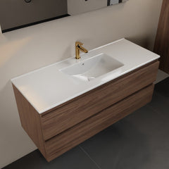 MONDIAZ AIVY 120cm badmeubel Mocha, wastafel glanzend wit keramiek midden 1 kraangat
