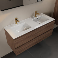 MONDIAZ AIVY 120cm badmeubel Mocha, wastafel glanzend wit keramiek dubbel 2 kraangaten