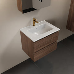 MONDIAZ AIVY 60cm badmeubel Mocha, wastafel glanzend wit keramiek midden 1 kraangat met spiegelkast