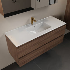 MONDIAZ AIVY 120cm badmeubel Mocha, wastafel glanzend wit keramiek midden 1 kraangat met spiegelkast