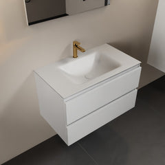MONDIAZ AIVY 80cm badmeubel Talc, wastafel Talc solid surface midden 1 kraangat met spiegel