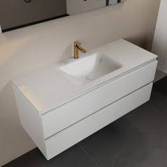 MONDIAZ AIVY 120cm badmeubel Talc, wastafel Talc solid surface midden 1 kraangat met spiegel