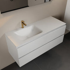 MONDIAZ AIVY 120cm badmeubel Talc, wastafel Talc solid surface links 1 kraangat