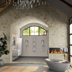 MONDIAZ AIVY 120cm badmeubel Talc, wastafel Talc solid surface links 1 kraangat met spiegel