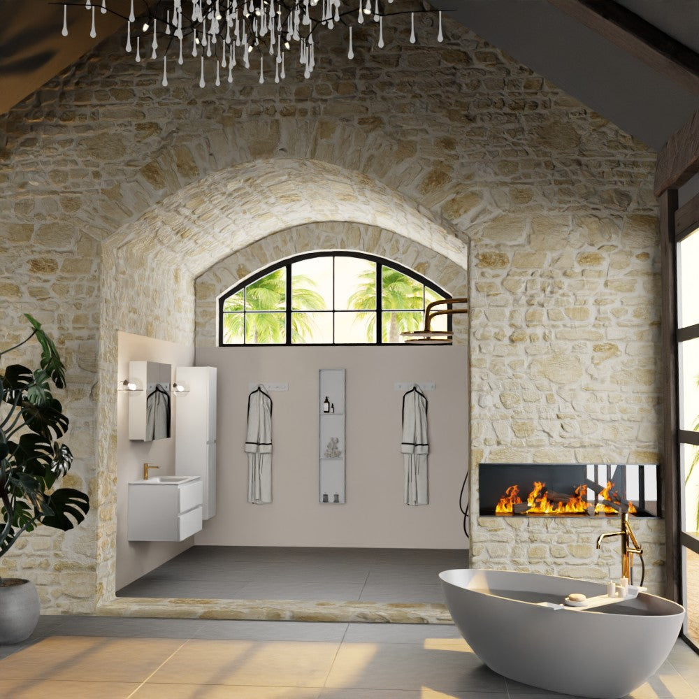 MONDIAZ AIVY 80cm badmeubel Talc, wastafel Talc solid surface midden 1 kraangat met spiegelkast