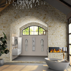 MONDIAZ AIVY 120cm badmeubel Talc, wastafel Talc solid surface dubbel 2 kraangaten met spiegelkast