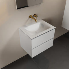 MONDIAZ AIVY 60cm badmeubel Talc, wastafel Talc solid surface midden zonder kraangat