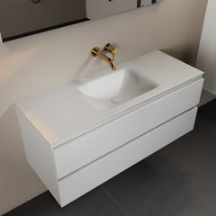 MONDIAZ AIVY 120cm badmeubel Talc, wastafel Talc solid surface midden zonder kraangat