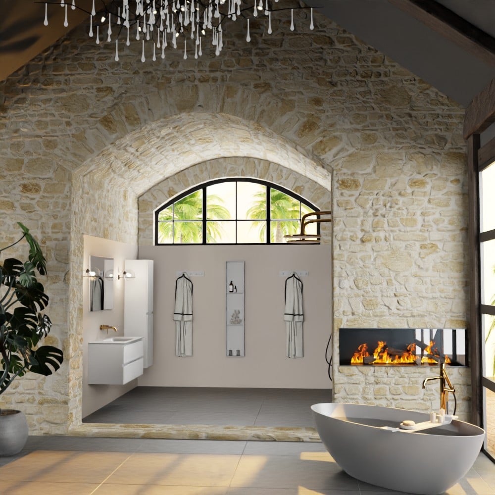 MONDIAZ AIVY 100cm badmeubel Talc, wastafel Talc solid surface midden zonder kraangat