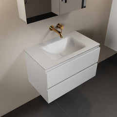 MONDIAZ AIVY 80cm badmeubel Talc, wastafel Talc solid surface midden zonder kraangat met spiegelkast