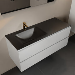 MONDIAZ AIVY 120cm badmeubel Talc, wastafel Urban solid surface links 1 kraangat