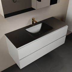 MONDIAZ AIVY 120cm badmeubel Talc, wastafel Urban solid surface midden 1 kraangat met spiegelkast