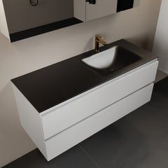 MONDIAZ AIVY 120cm badmeubel Talc, wastafel Urban solid surface rechts 1 kraangat met spiegelkast