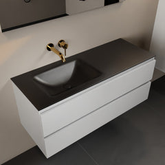 MONDIAZ AIVY 120cm badmeubel Talc, wastafel Urban solid surface links zonder kraangat