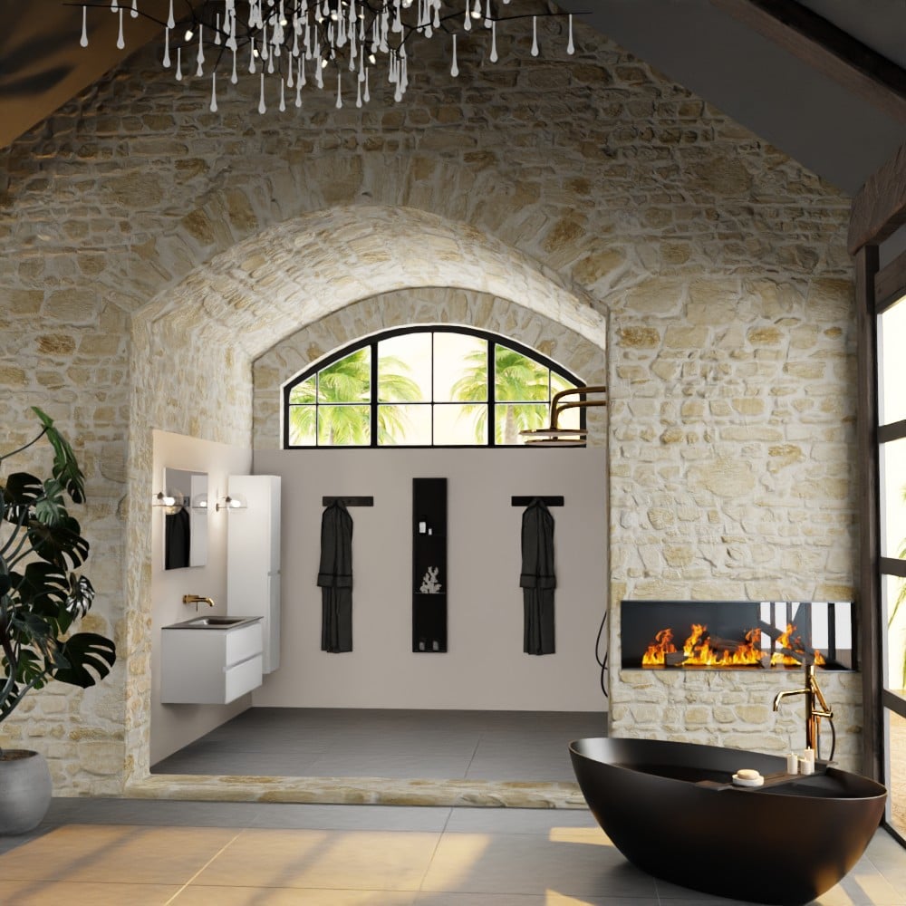 MONDIAZ AIVY 100cm badmeubel Talc, wastafel Urban solid surface midden zonder kraangat