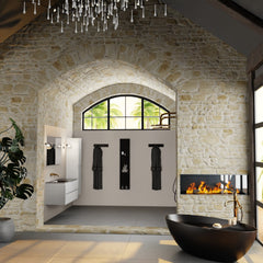 MONDIAZ AIVY 120cm badmeubel Talc, wastafel Urban solid surface links zonder kraangat met spiegel