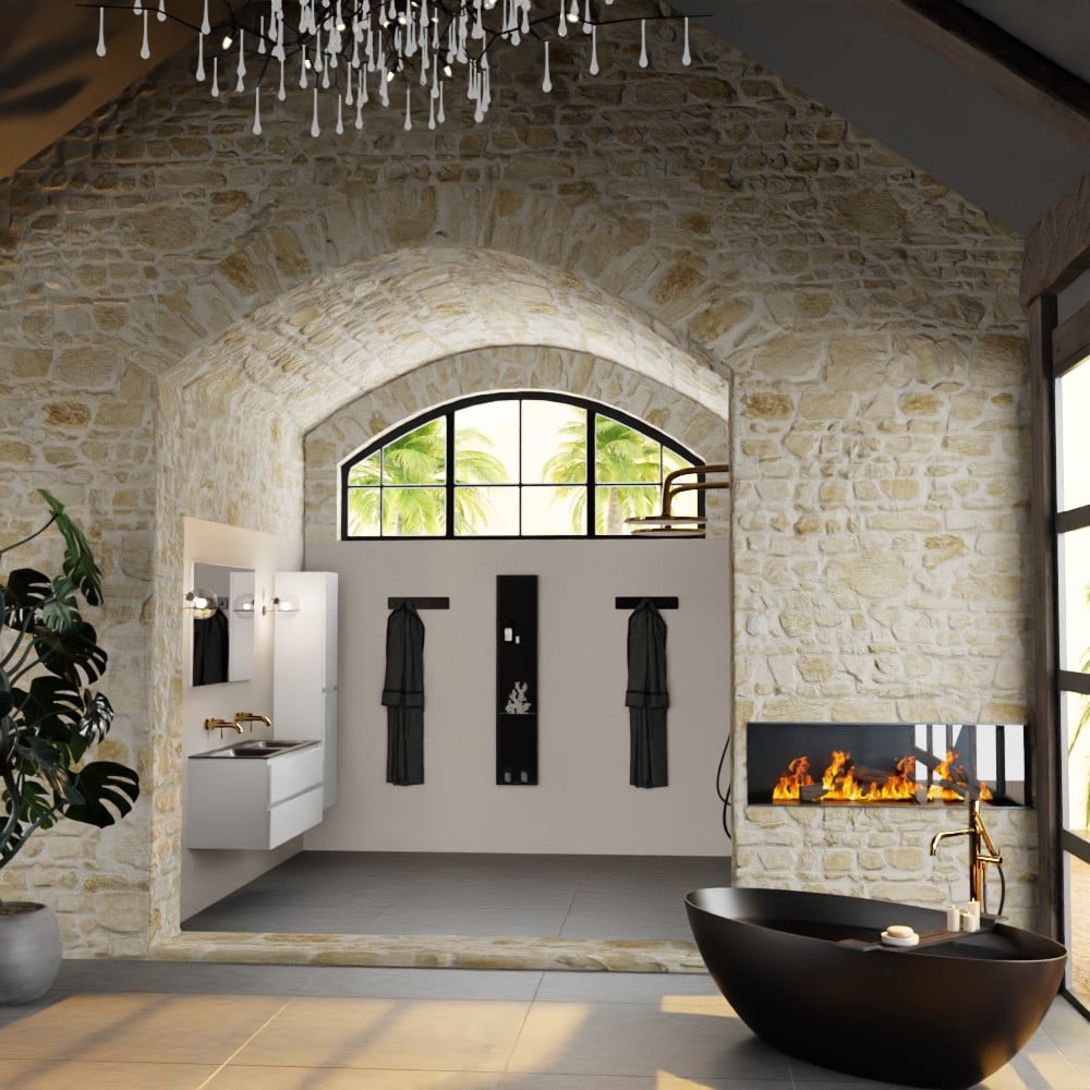 MONDIAZ AIVY 120cm badmeubel Talc, wastafel Urban solid surface dubbel zonder kraangat