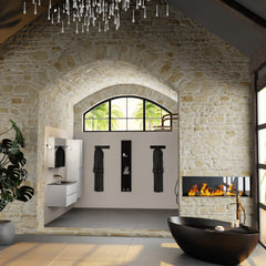 MONDIAZ AIVY 100cm badmeubel Talc, wastafel Urban solid surface midden zonder kraangat met spiegelkast