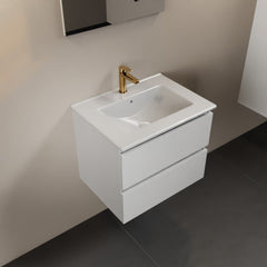 MONDIAZ AIVY 60cm badmeubel Talc, wastafel glanzend wit keramiek midden 1 kraangat