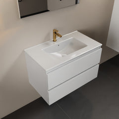 MONDIAZ AIVY 80cm vanity unit Talc, glossy white ceramic basin center 1 tap hole with mirror